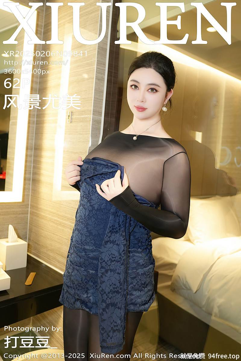 [XiuRen秀人网] NO.9841 模特风景尤美深蓝色服饰露超薄连体黑丝秀丰腴身材撩人诱惑写真-就是免费