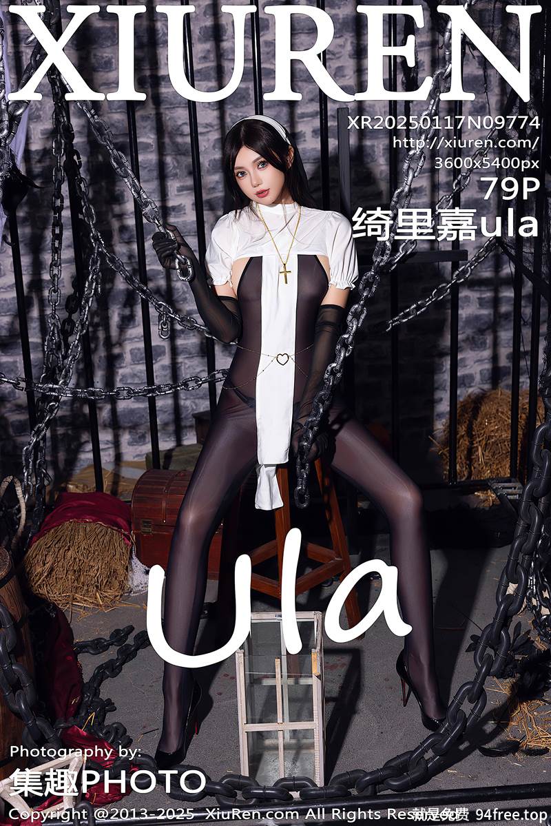 [XiuRen秀人网] NO.9774 女神绮里嘉ula性感修女服饰配超薄连体黑丝秀完美身材诱惑写真-就是免费